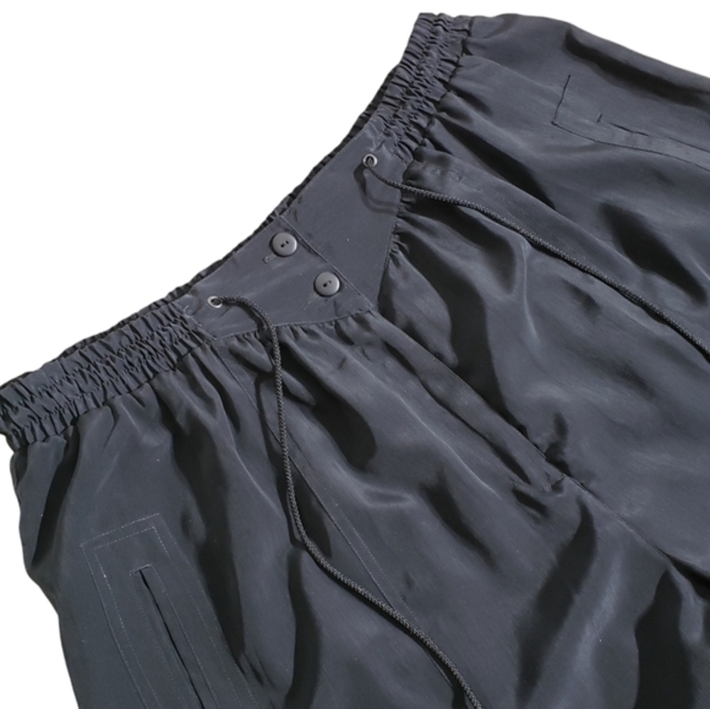 VINTAGE Y2K Black Parachute Pants Yoked Elastic waist with drawstrings L
